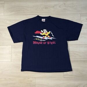Vintage Mighty Mouse Graphic T-Shirt Size XL Navy Cartoon Tee 00s Y2K Soft